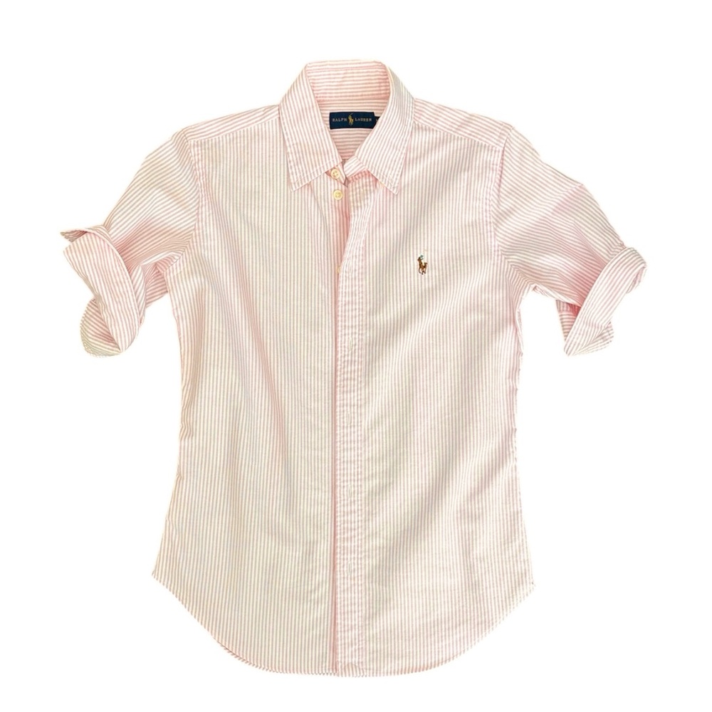 Classic Ralph Lauren Women’s Striped Oxford Pink Shirt Sz XS
